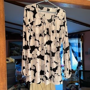 Silky Black-and-white, long sleeve, blouse, size large
